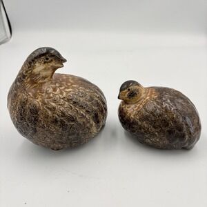 2pc Set Vintage MCM Ceramic Quails Birds Andrea By Sadek Japan Brown